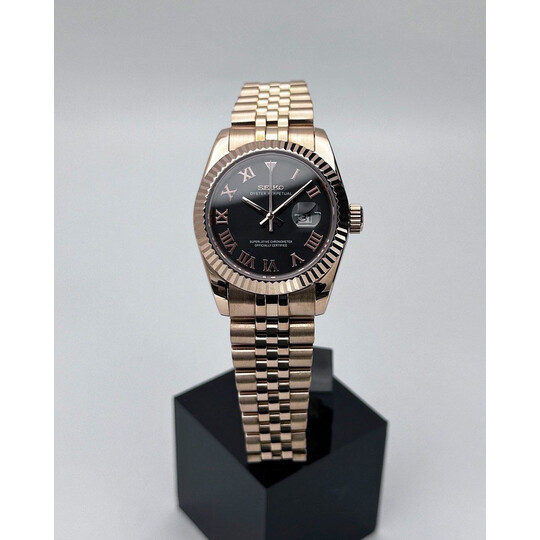 Custom Seiko Mod • Black Roman Rose Gold Datejust • 31mm